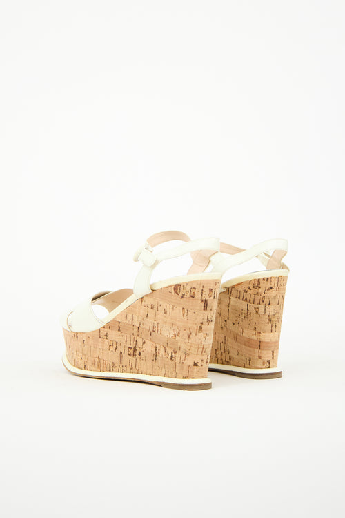 Prada Cream Patent Cork Wedge Sandal