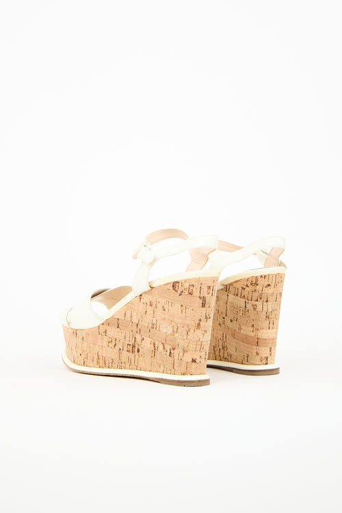 Prada Cream Patent Cork Wedge Sandal