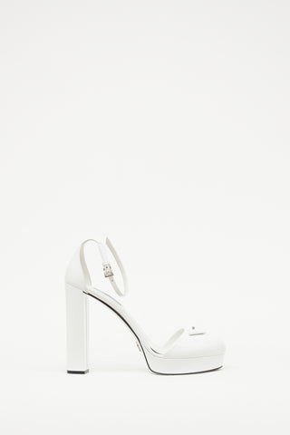 Prada White Platform Logo Pump