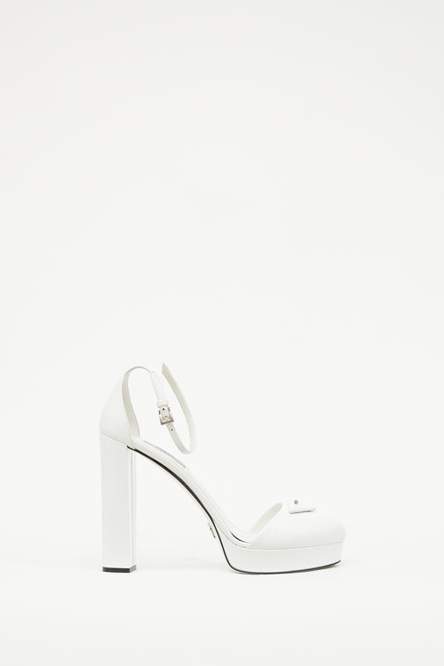 Prada White Platform Logo Pump