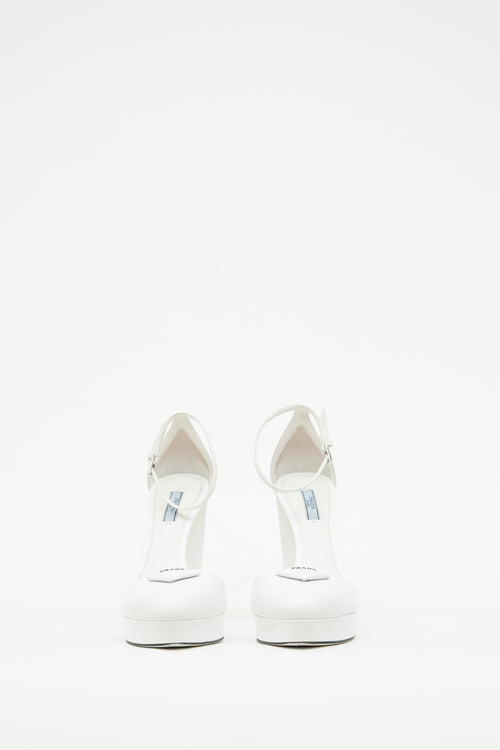 Prada White Platform Logo Pump