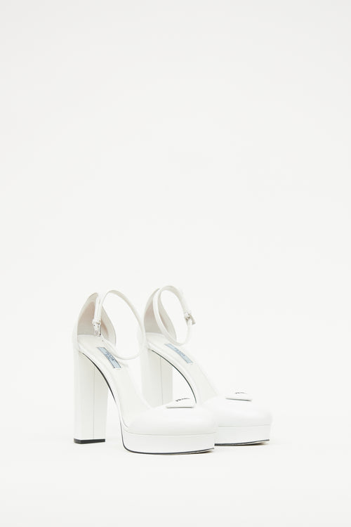 Prada White Platform Logo Pump