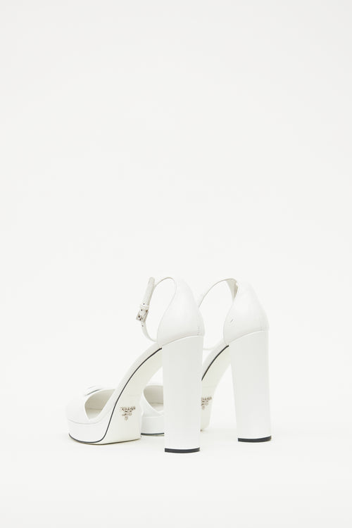 Prada White Platform Logo Pump