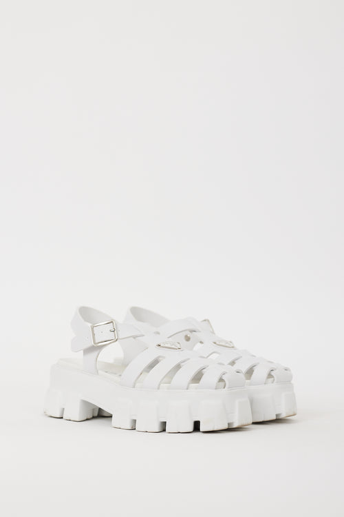 Prada White Rubber Monolith Chunky Cage Sandal