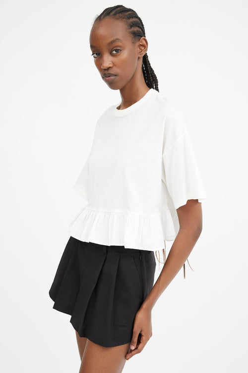 White Ruffled Hem T-Shirt