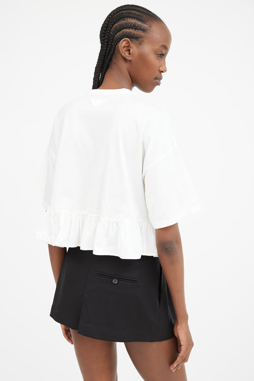 White Ruffled Hem T-Shirt