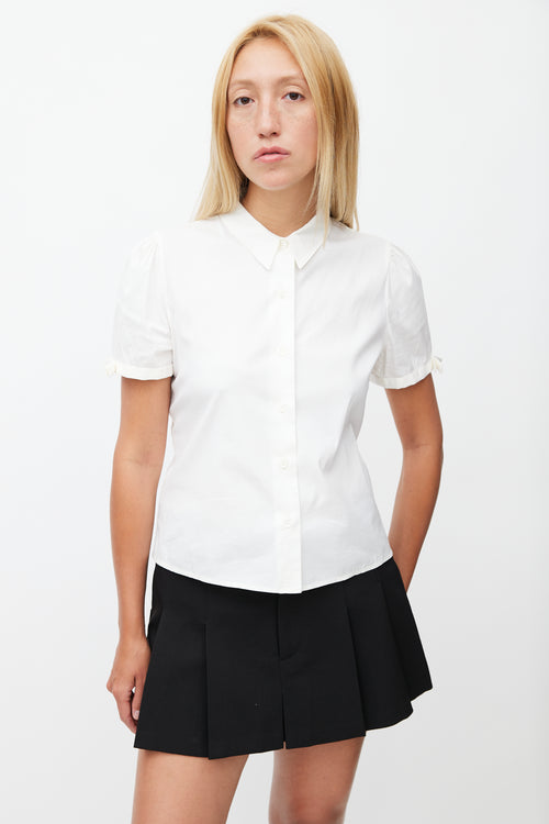 Prada White Short Sleeve Bow Shirt