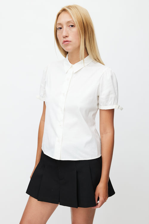 Prada White Short Sleeve Bow Shirt