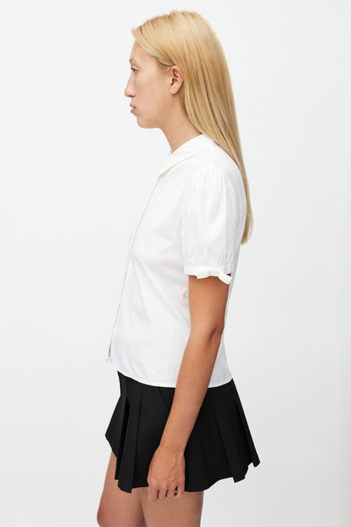 Prada White Short Sleeve Bow Shirt