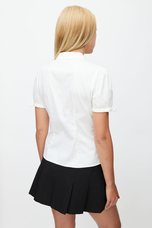 Prada White Short Sleeve Bow Shirt