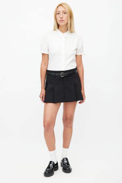 Prada White Short Sleeve Bow Shirt