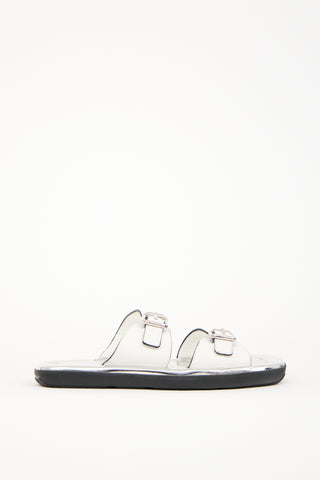 Prada White 
Silver Leather Sandal