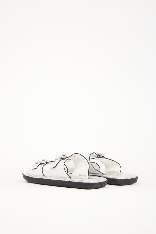 Prada White 
Silver Leather Sandal