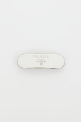 Prada White 
Silver Metal Hair Clip