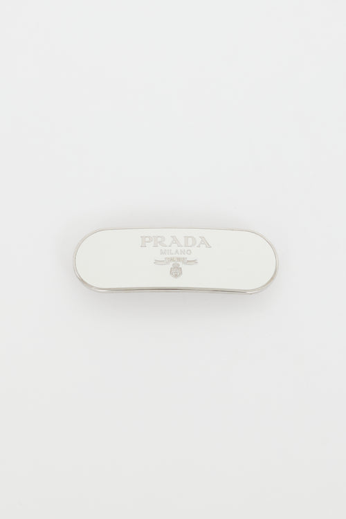 Prada White 
Silver Metal Hair Clip