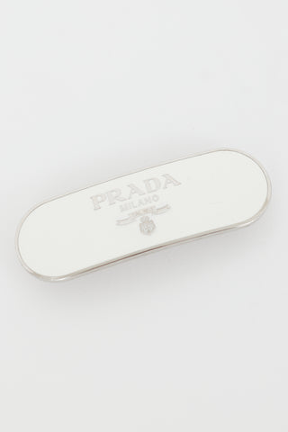 Prada White 
Silver Metal Hair Clip