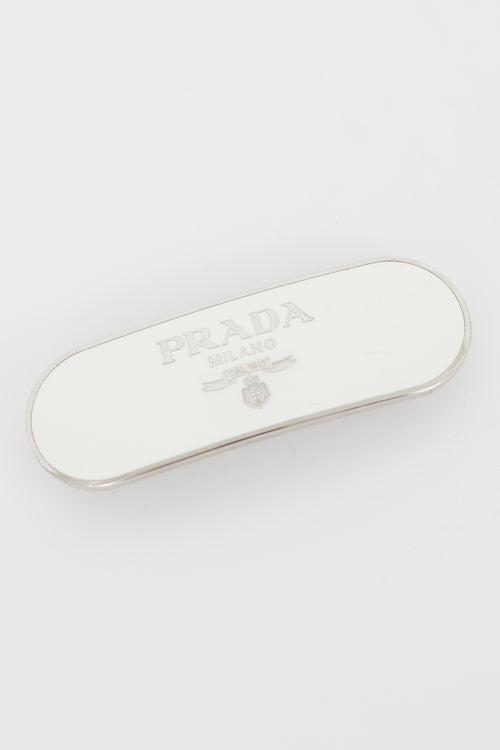 Prada White 
Silver Metal Hair Clip