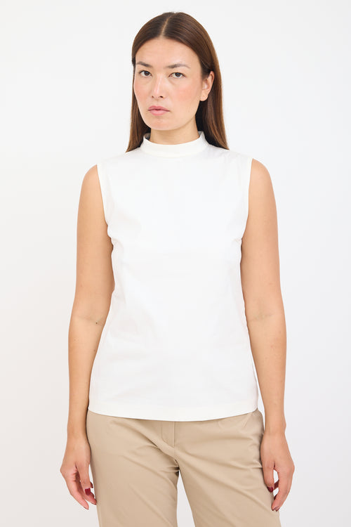 Prada White Sleeveless Mock Neck Top