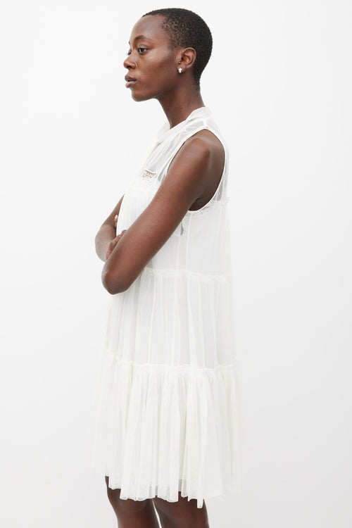 Prada White Tiered Mesh Logo Dress