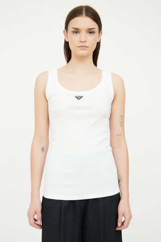 Prada White Ribbed Knit Jersey Tank