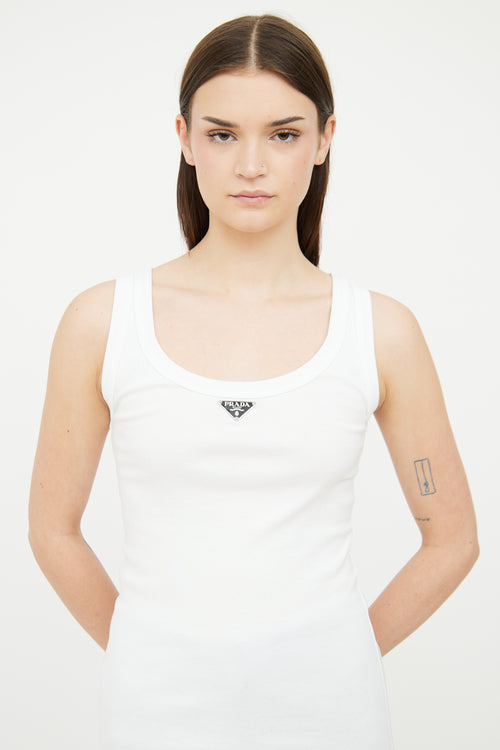 Prada White Ribbed Knit Jersey Tank