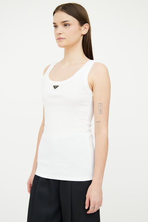 Prada White Ribbed Knit Jersey Tank