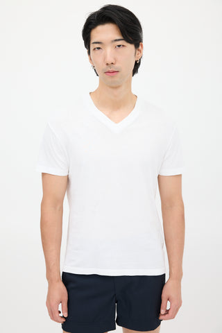 Prada White V-Neck Logo T-Shirt