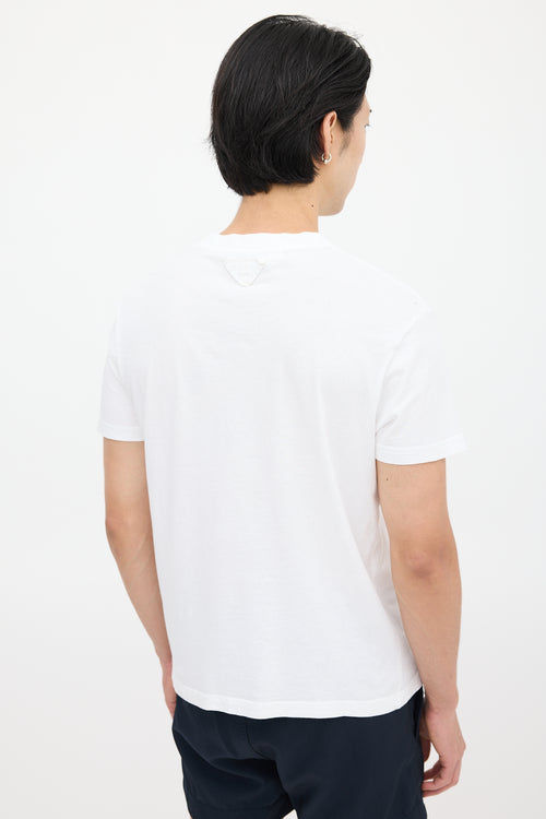 Prada White V-Neck Logo T-Shirt