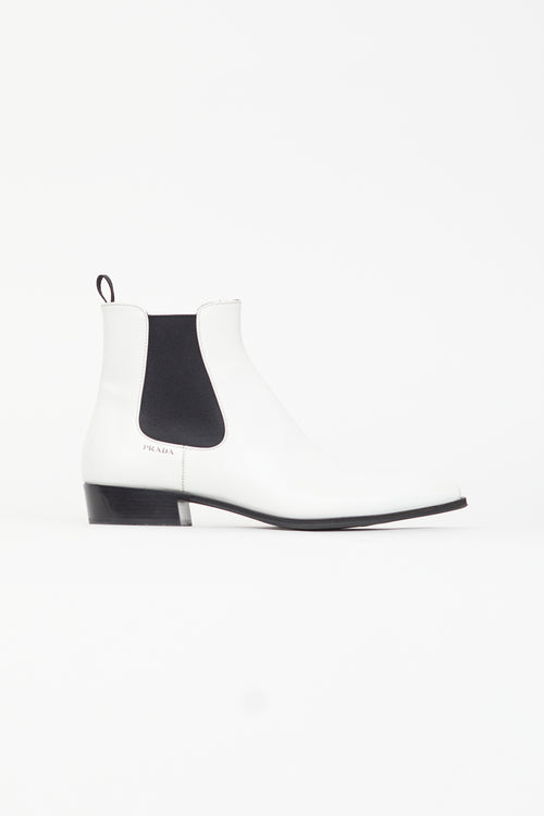 Prada White Leather Chelsea Boot