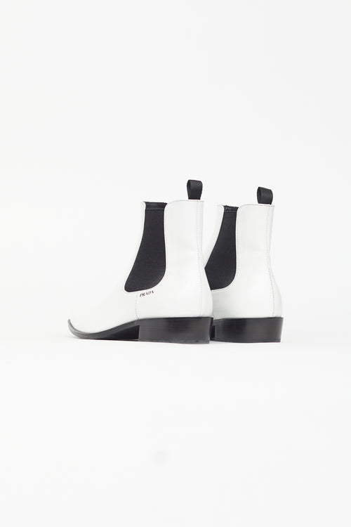 Prada White Leather Chelsea Boot