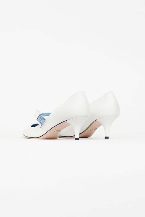 Prada White Leather Pointed Toe Heel