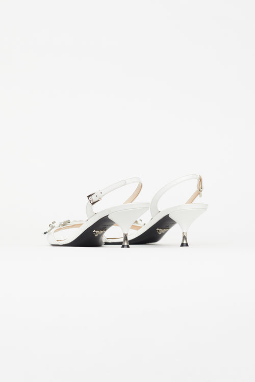 Prada White Leather Studded Slingback Heel