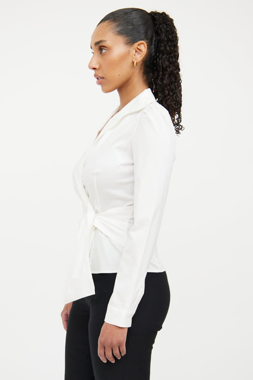 Prada White Pleated Waistband Blouse