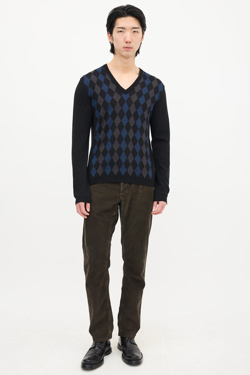 Prada Wool Argyle V-Neck Sweater