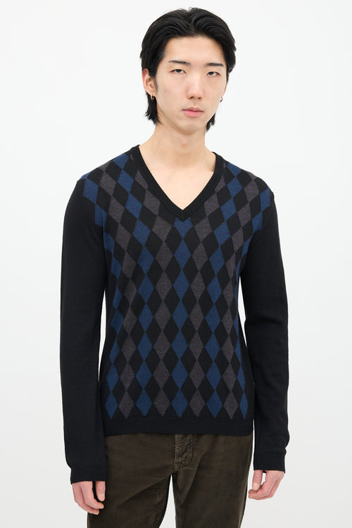 Prada Wool Argyle V-Neck Sweater