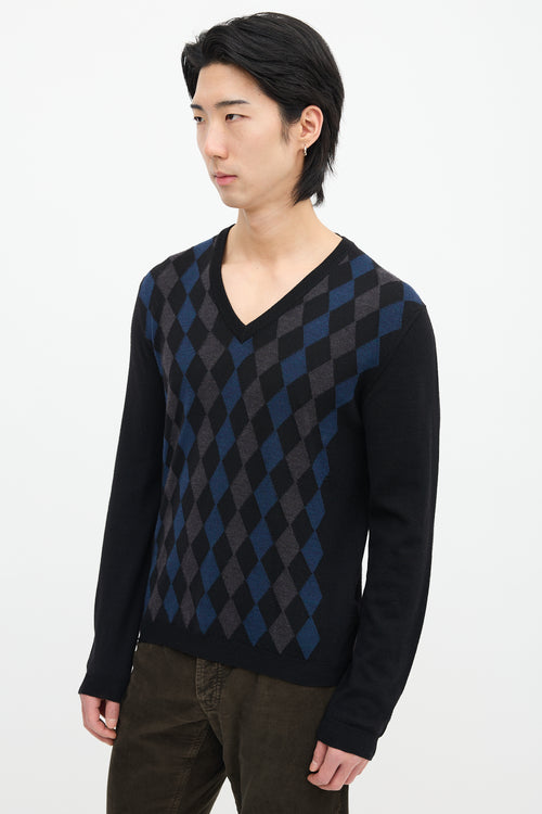 Prada Wool Argyle V-Neck Sweater