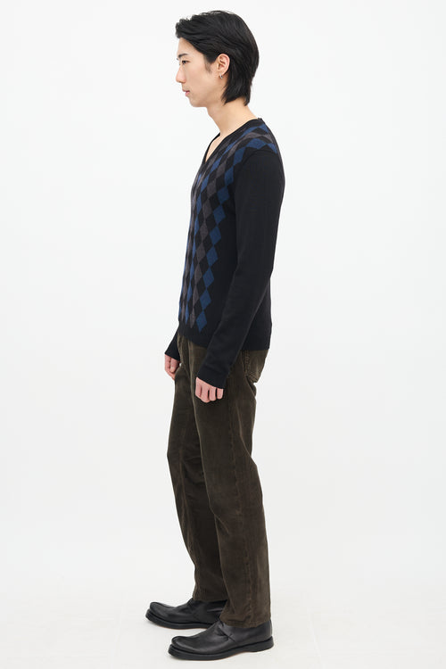 Prada Wool Argyle V-Neck Sweater