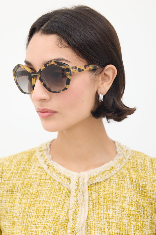 Prada Yellow 
Brown SPR08X Marbled Angular Sunglasses