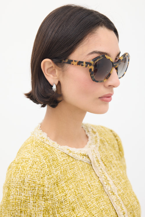 Prada Yellow 
Brown SPR08X Marbled Angular Sunglasses