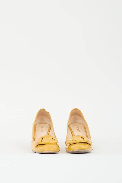 Prada Yellow Patent Buckled Square Toe Pump