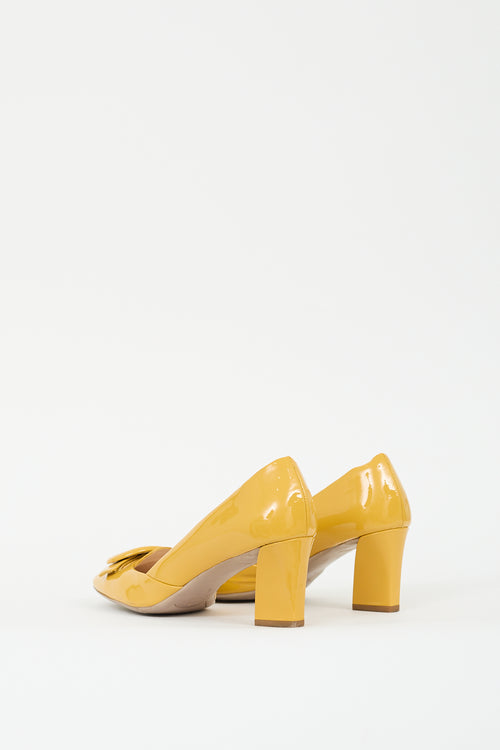 Prada Yellow Patent Buckled Square Toe Pump