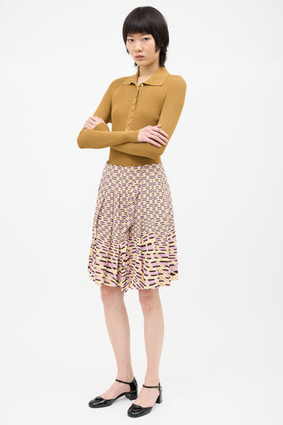 Prada Yellow 
Purple Silk Printed Wrap Skirt