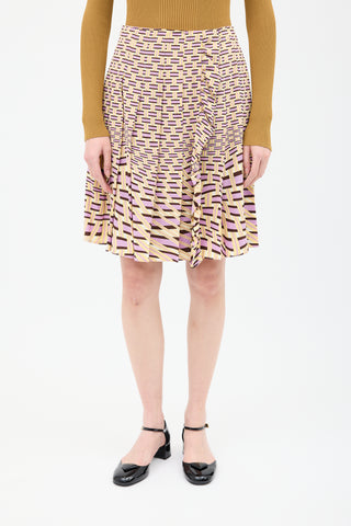 Prada Yellow 
Purple Silk Printed Wrap Skirt