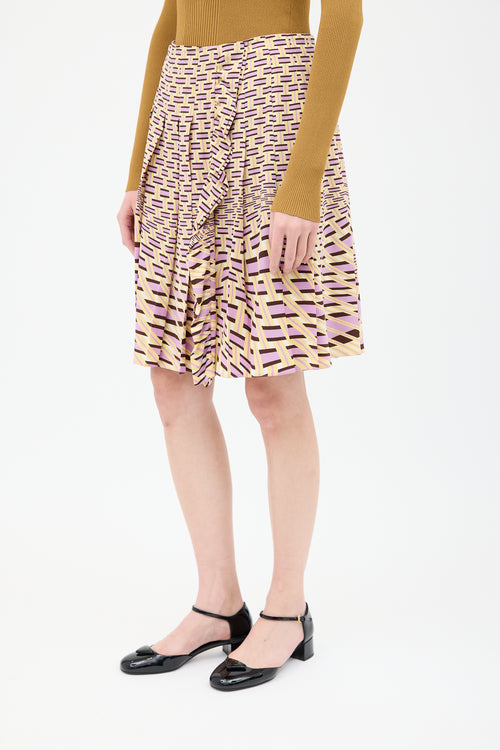 Prada Yellow 
Purple Silk Printed Wrap Skirt