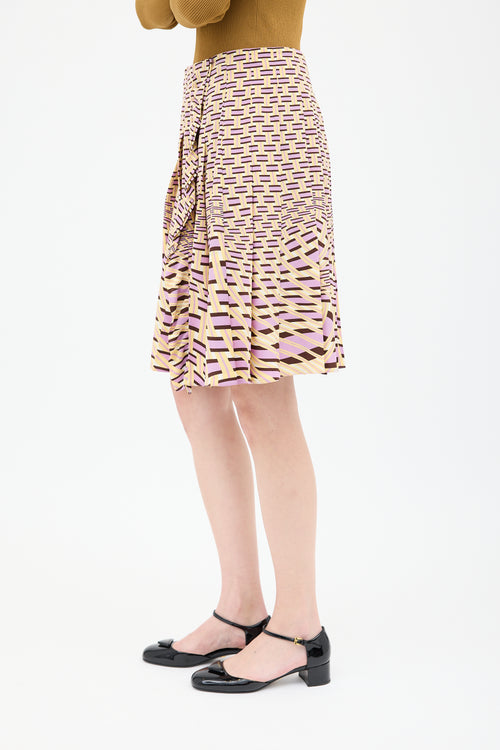 Prada Yellow 
Purple Silk Printed Wrap Skirt