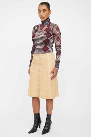 Prada Tan Leather Mid Length Skirt