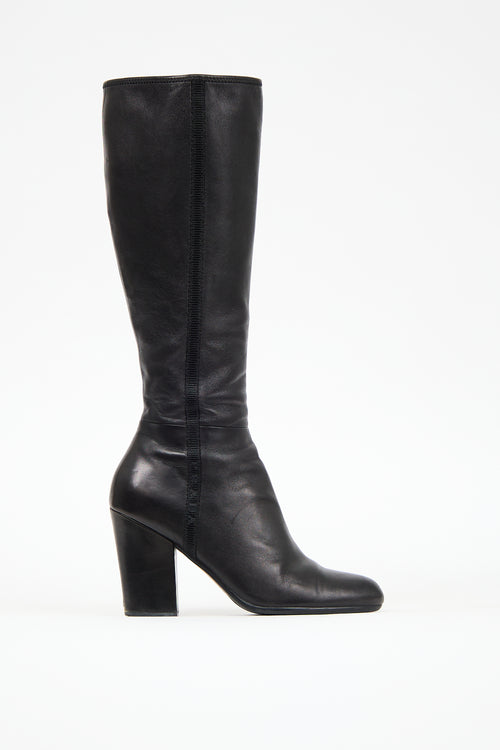 Prada Black Leather Heeled Boot