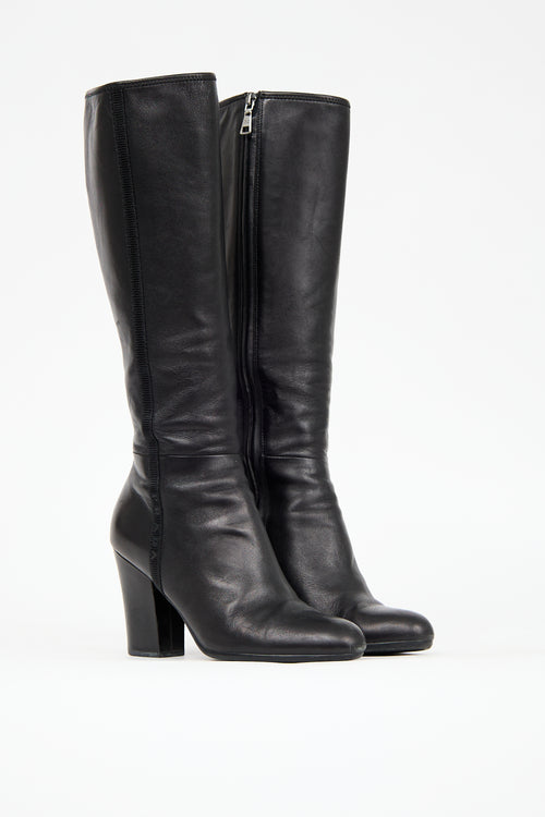 Prada Black Leather Heeled Boot