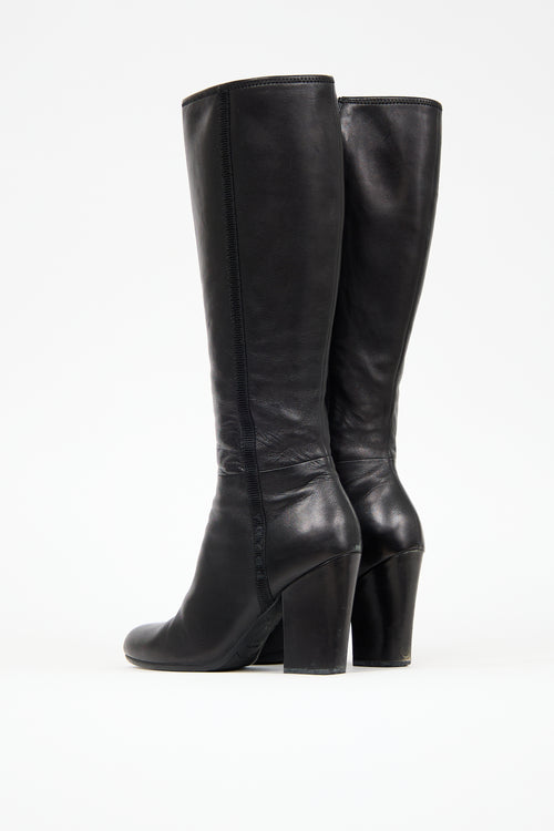 Prada Black Leather Heeled Boot