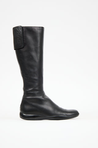 Prada Sport Black Leather Riding Boot